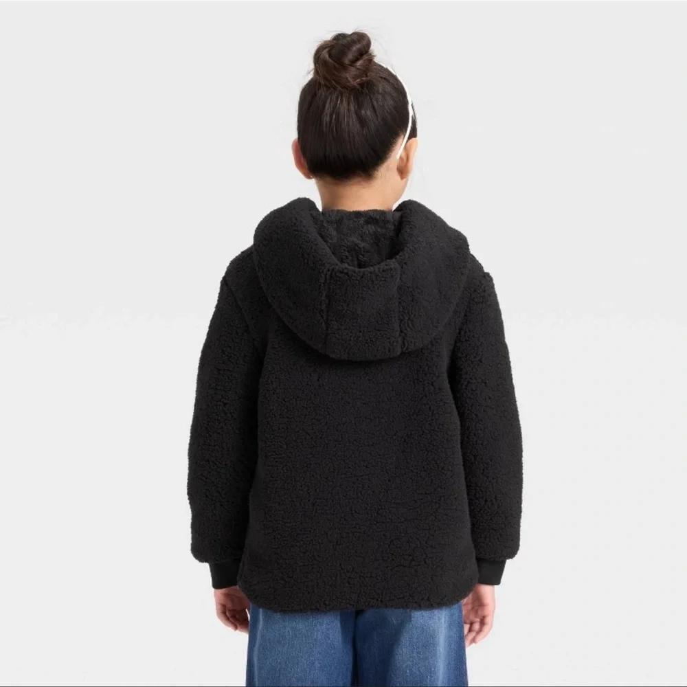Cat & Jack Girls Faux Shearling Jacket - Black Size Extra Small (4/5) NWT